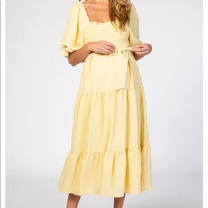 EUC Yellow Smocked Tiered Maternity Dress